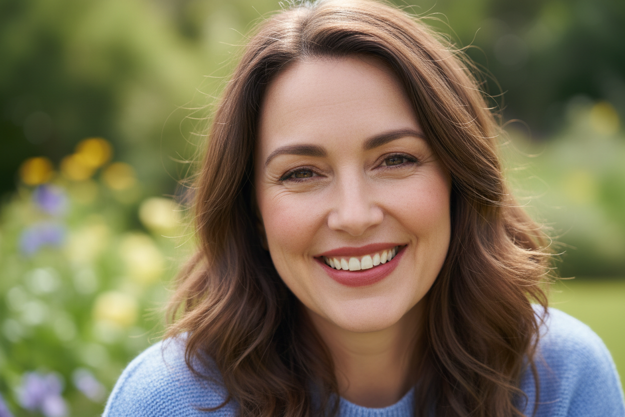 otra imagen de la cara de una mujer 45 años feliz